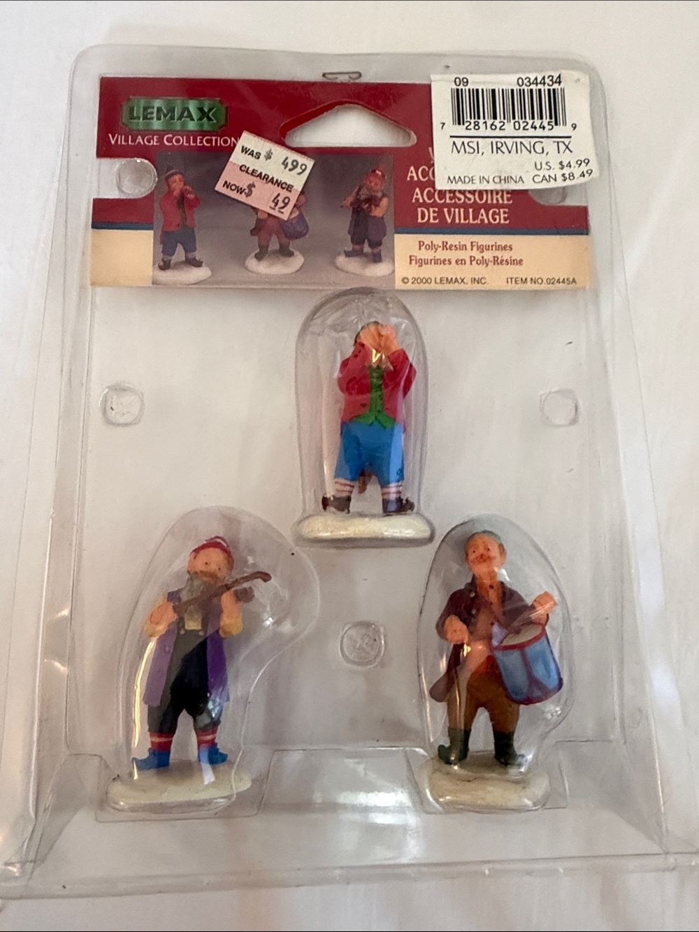Lemax Hand-Painted Village Musician Figurine Set in Red, Blue, Green